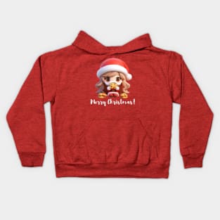 Chibi Kawaii Santa Claus Eating Cookies Kids Hoodie